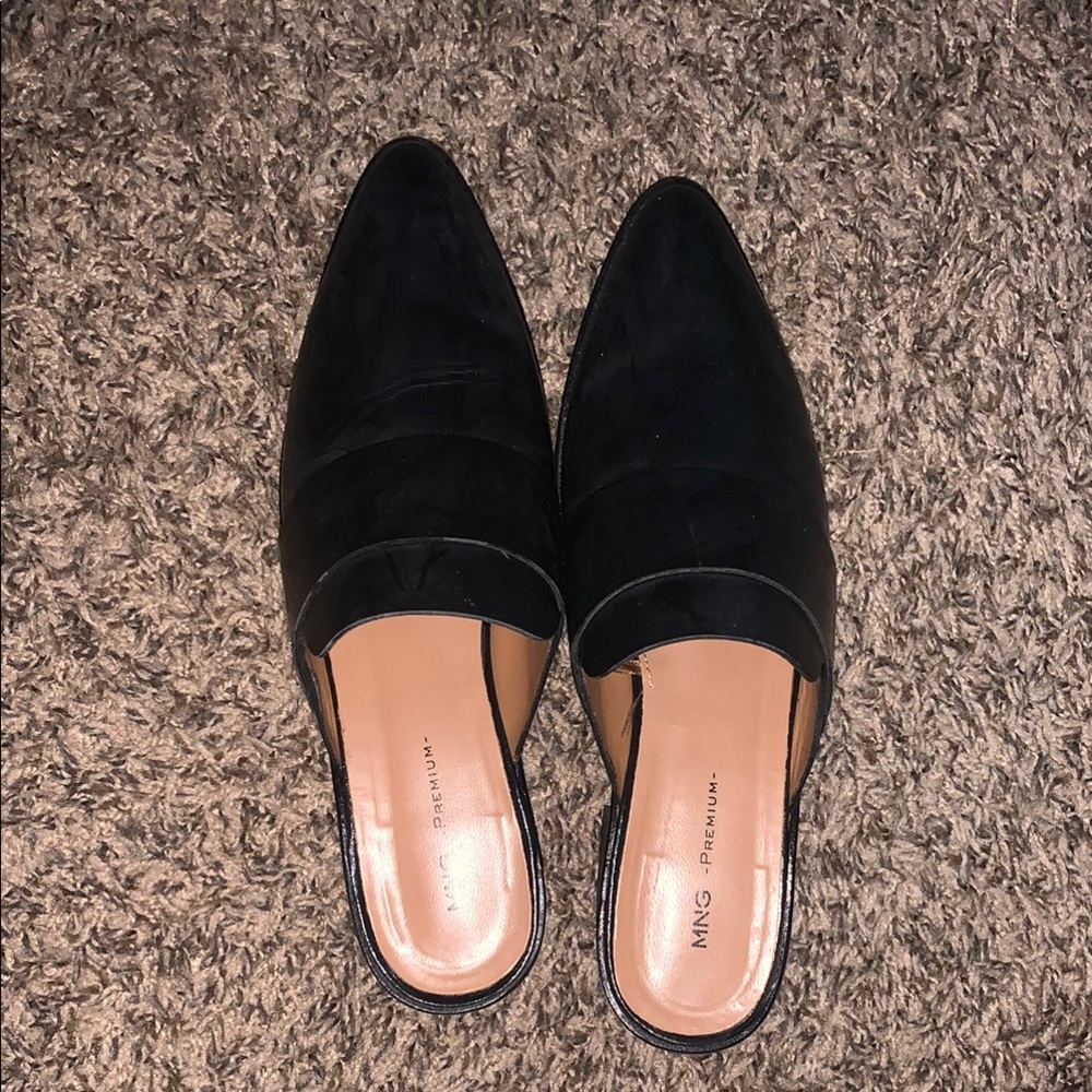Mango Black Mules Minimalist Suede Slip-On